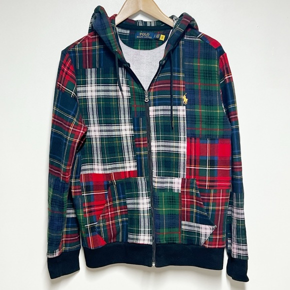 Polo Ralph Lauren Patchwork Fleece lined Hoodie Mens S - Picture 5 of 7